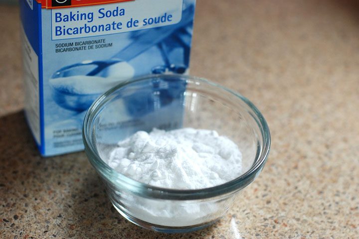 glass container of baking soda replacement.