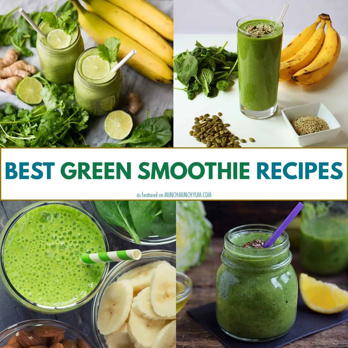 collage of green smoothie recipes.