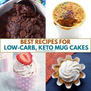 collage of keto, low carb mug cakes recipes.