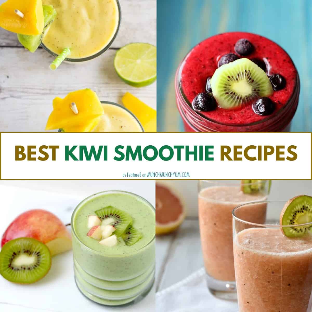 collage of kiwi smoothie recipes.
