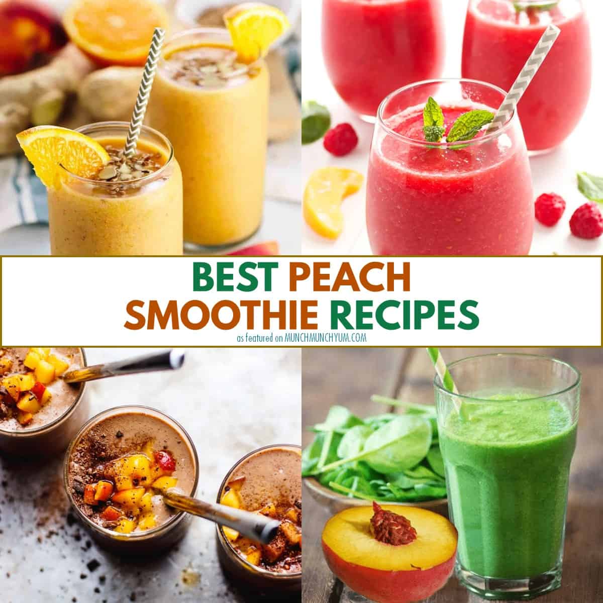 collage of peach smoothie recipes.