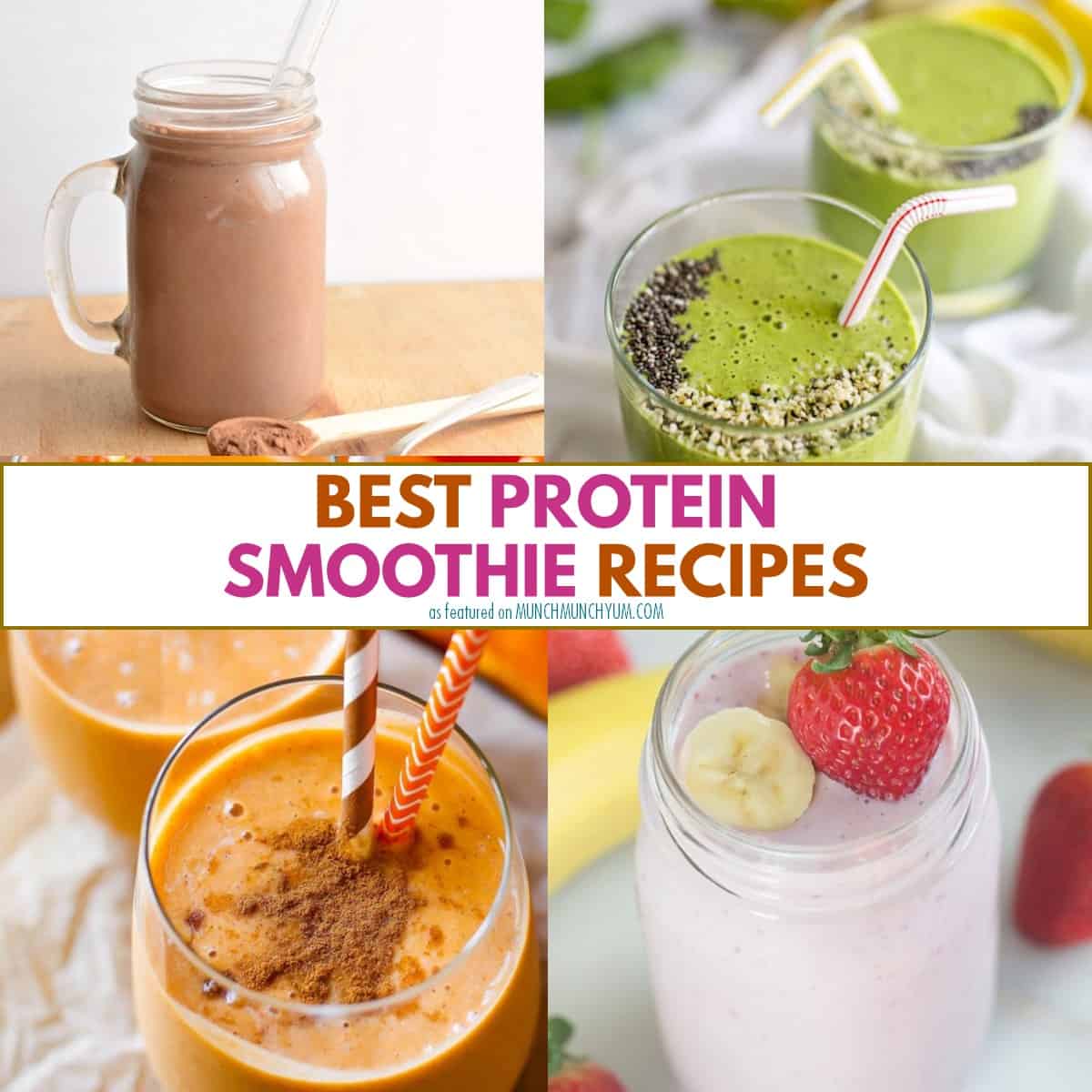 collage of protein smoothie recipes.