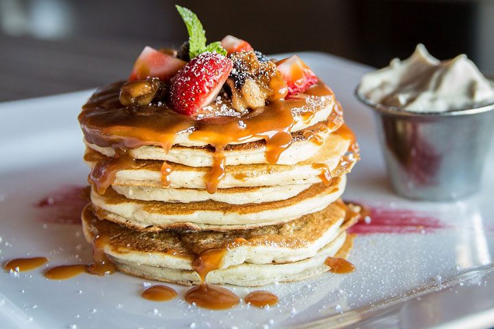 stack of pancakes made with buttermilk substitute.