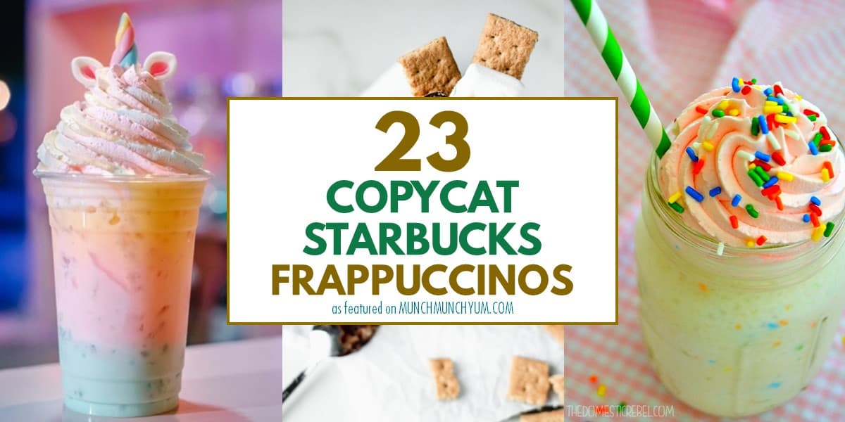 collage of easy copycat starbucks frappuccino recipes.