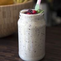 easy keto smoothie with strawberry, raspberry, blueberry smoothie for recipe card.
