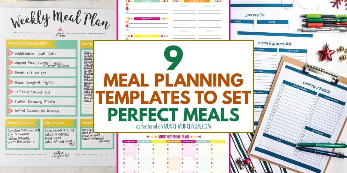 collage of various free meal planner printables.