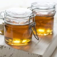 jar of keto syrup made from low-carb sugar free sweetener for recipe card.