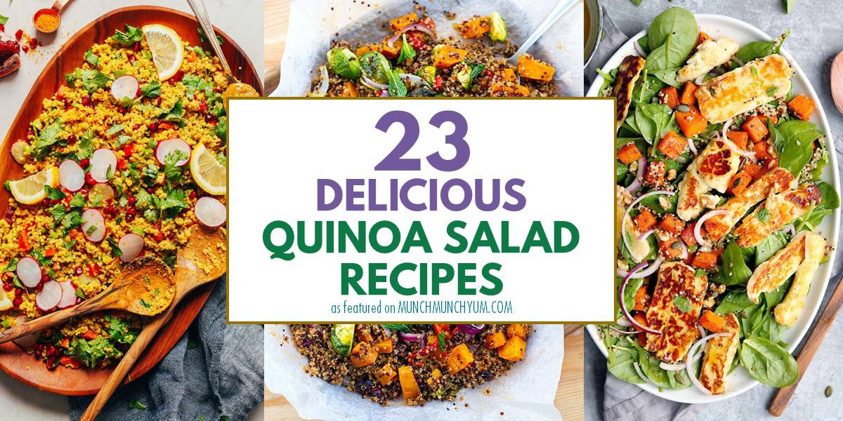 collage of easy salad recipes with quinoa.