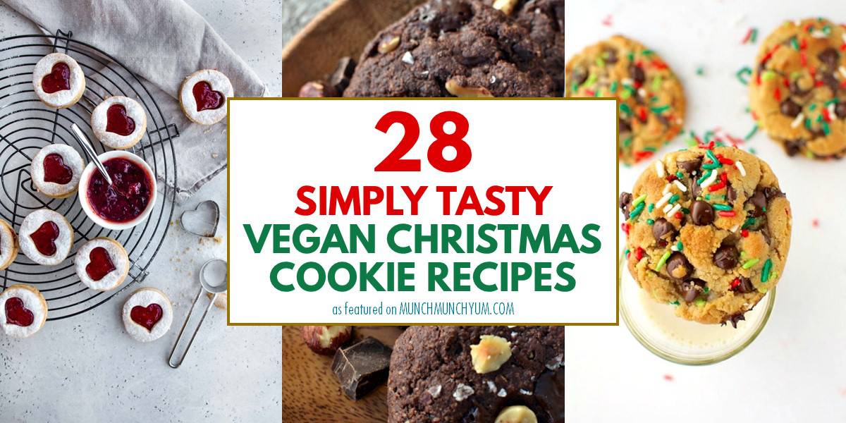 collage of easy vegan christmas cookie recipes.