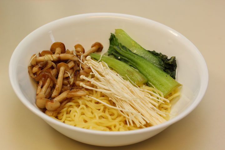 vegan tonkotsu soy milk ramen bowl without broth.
