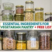 close up of essential ingredients in a vegetarian pantry.