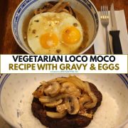collage of process shots for vegetarian loco moco recipe.
