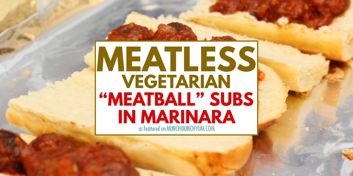 close up of vegetarian meatball sub sandwich recipe.