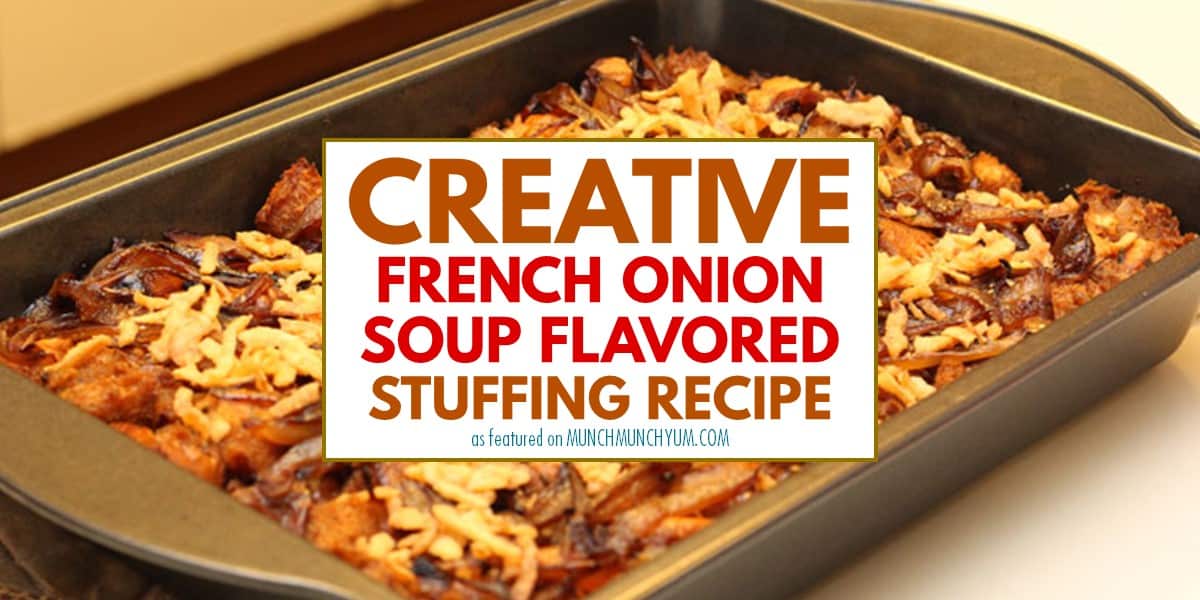 close up of award-winning french onion soup stuffing recipe.